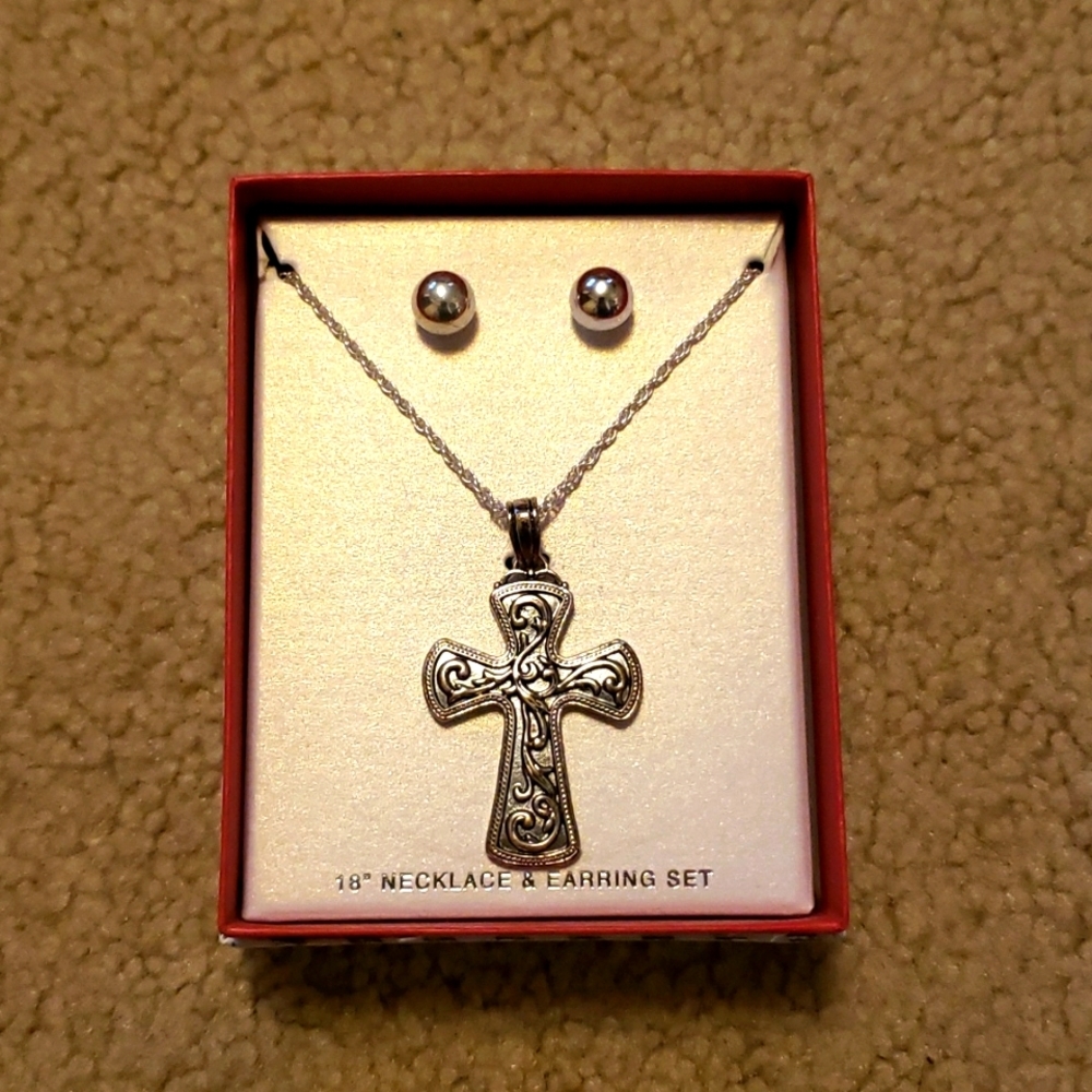 Cross Necklace with Earrings
